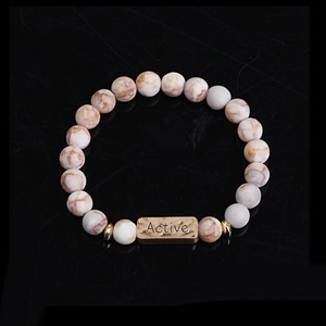 Natural white marble stone beaded bracelet with antique gold Active metal plaque