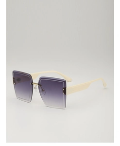 Detail of gradient purple lenses and ivory white temples on oversized square sunglasses