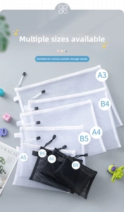 Nylon mesh zipper pouches in various sizes from A3 to B8 for organized storage