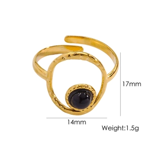Detailed size specifications of 14K gold-plated ring with black stone inlay, weight 1.5g