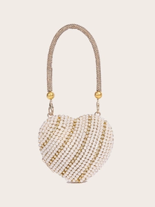 Heart Shaped Evening Bag With Faux Artificial Pearls And Rhinestones Mini Clutch For Women Party Wedding Luxury Elegant