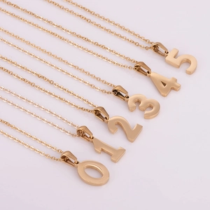 Pendentifs chiffres porte-bonheur 0-5 en acier inoxydable doré sur chaînes
