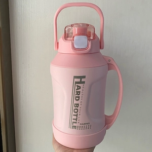 Pink frosted 316 stainless steel sports bottle with handle for fitness and travel