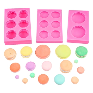 Pink silicone macaron mold set for baking chocolate and aromatherapy candles