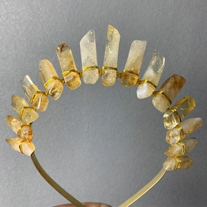 Handmade crown headband featuring natural yellow citrine crystals on a gold wire frame