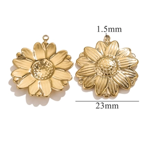 Macro detail of 23mm 18K gold plated sunflower charm with 1.5mm hole for DIY jewelry