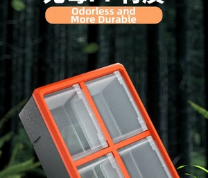 Close-up of durable PP plastic orange storage drawer unit for sorting small hardware components