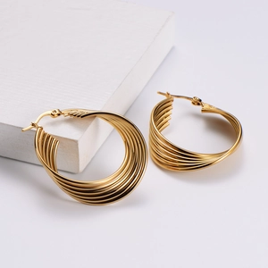 Elegant gold multi-layer twisted hoop earrings in minimalist stainless steel design