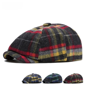 British style newsboy cap in plaid wool blend fabric for men and women