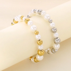 Artificial Pearl And Stainless Steel Beaded Bracelet Elegant Adjustable Hand Chain Jewelry For Women