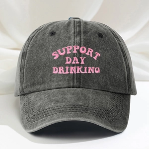 Washed Cotton Baseball Cap Support Day Drinking Embroidered Retro Distressed Adjustable Sun Hat Outdoor Unisex