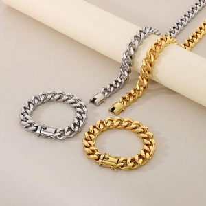 Gioielli Catena A Maglia Cubana Acciaio Inossidabile Placcato Oro Hip Hop Punk Collana E Bracciale Per Uomo Donna