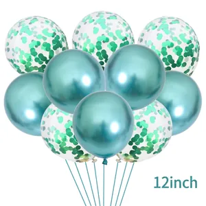 Detail of 12 inch metallic tiffany blue and clear confetti party balloons set