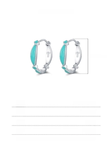 Detail view of 925 sterling silver hoop earrings with mint green enamel and 18.5mm diameter