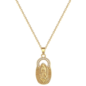 Elegant gold Virgin Mary pendant necklace with zircon halo on stainless steel chain