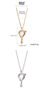Detailed view of Y2K heart mirror pendant necklace with dimensions 36x19mm and 45+6cm chain
