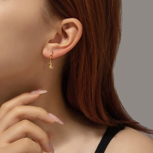S925 sterling silver gold duck earrings with micro-inlaid zircon worn by a model