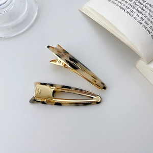 Set of two tortoiseshell acetate hair clips with golden metal base in a stylish group shot