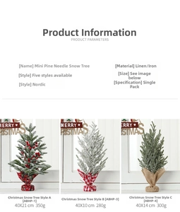 Detailed comparison of mini artificial snow frosted pine trees with burlap base decor