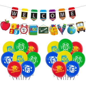 Colorful Back to School party decoration set with banners and printed latex balloons