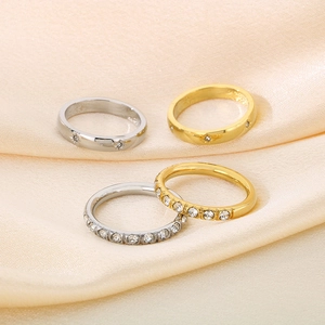 18K gold and silver plated stainless steel eternity rings with star and crystal accents