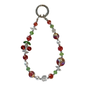 Handmade cherry beaded phone lanyard with shimmering rhinestones and colorful crystals