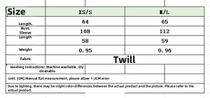 Size chart for cropped wool coat showing chest, length, and sleeve measurements