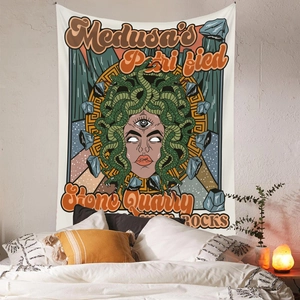 Bohemian Medusa tapestry wall hanging decor for a vintage aesthetic bedroom setting