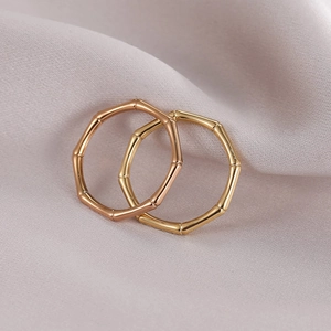 Elegant Minimalist Bamboo Joint Ring Titanium Steel 14K Gold Plated Geometric Polished Finger Jewelry For Women