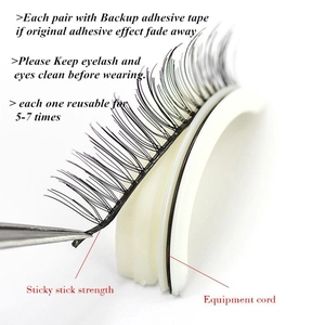 Self-adhesive reusable black eyelashes with application tweezers and curved storage base