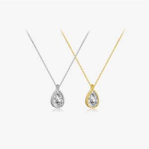 925 Sterling Silver Teardrop Pendant Necklace With Pear Cut White Cubic Zirconia Dainty Minimalist Jewelry For Women