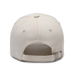 Beige baseball cap with adjustable back strap and breathable cotton twill fabric