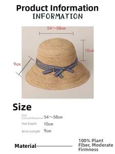 Size chart for straw sun hat showing 54-58cm circumference and 9cm brim detail