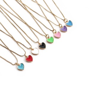 Heart Pendant Necklace Copper Gold Plated Enamel Drip Oil Colorful Sweet Box Chain Jewelry For Women Elegant Fashion