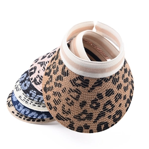 Viseras de sol plegables de paja con estampado de leopardo en varios colores para mujer