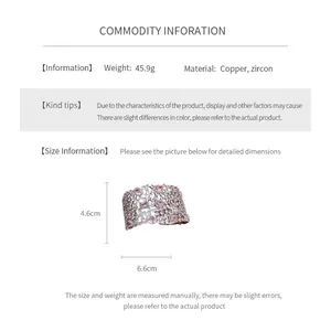 Detailed view showing dimensions and weight of this hollow zircon open cuff bracelet