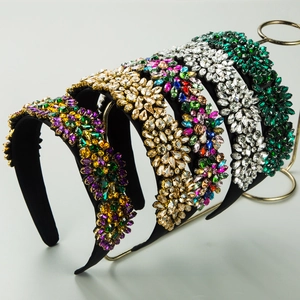 Baroque Rhinestone Flower Headband For Women Retro Palace Style Glass Drill Wide Hair Hoop Luxury Party Fashion Hair Accessories