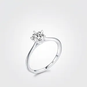 925 Sterling Silver Ring For Women Round Brilliant Cut Cubic Zirconia Classic Six Prong Solitaire Engagement Wedding Jewelry Elegant Sparkly Simple
