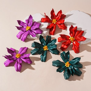 Chic acrylic flower earrings in red, purple, and green with a tropical beach style