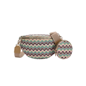 Woven waist bag with colorful wave patterns and a matching small round pouch coin purse
