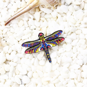 Colorful dragonfly enamel brooch in vibrant alloy design on white stones
