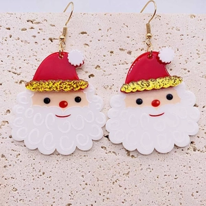 Orecchini pendenti Babbo Natale in acrilico con cappello rosso e ganci dorati