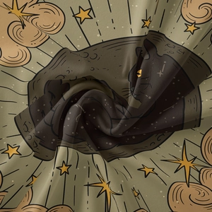 Detailed close-up showing the fine twill texture and mystic black cat print on tapestry