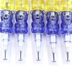 Pack of 5 stackable blue bear cartoon pencils with yellow honey pot tops for students