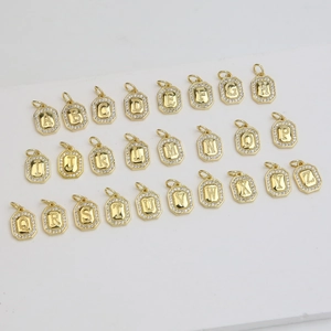 18k gold plated square alphabet pendant necklace with 26 letters and inlaid zircon stones