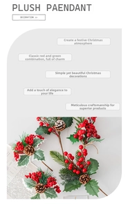 Detail of Christmas pick with red berries, pine cones, and green needles for tree decor