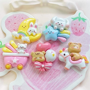 5pcs cartoon resin accessories featuring moon rabbit, bear, and cat for DIY crafts