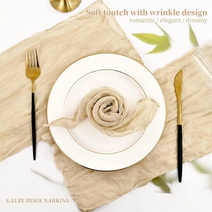 Beige gauze dinner napkins with elegant wrinkle texture for bohemian wedding table decor