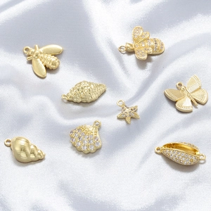 Brass Charms Pendants Ocean Series Starfish Shell Conch Bee Butterfly Inlaid Zircon DIY Jewelry Making Findings Accessories