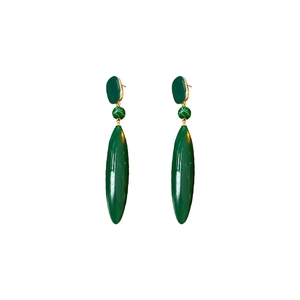 Vintage style square malachite drop earrings with silver pins and gold metal connectors